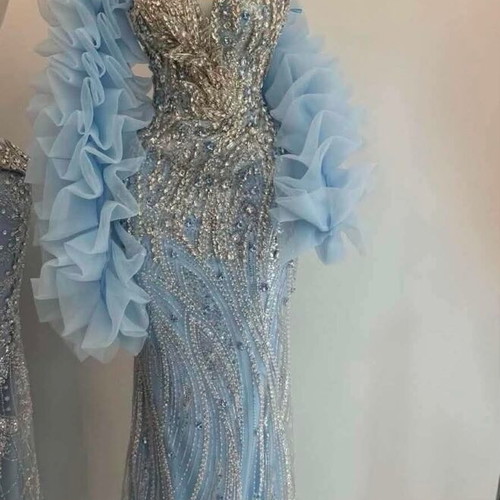 Ball gown dress like new, blue, adjustable XS–S