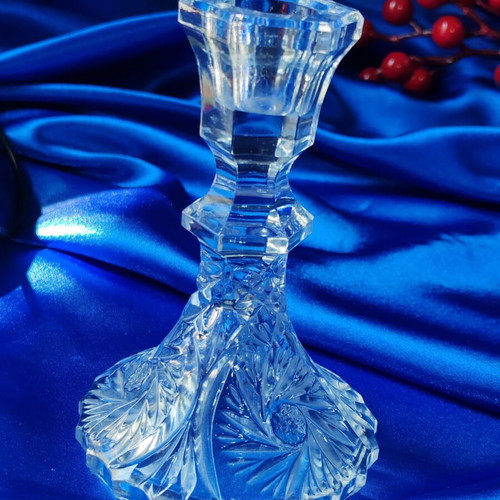 Vintage crystal candlesticks set of 2, lead crystal Bohemia, new