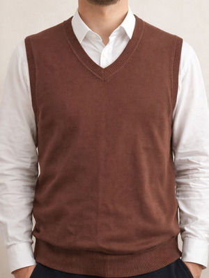 Men's 100% Cotton Vest Used, Brown Color