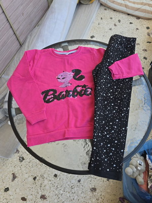 Girls' blouse and pants set, 4-6 years, black and pink