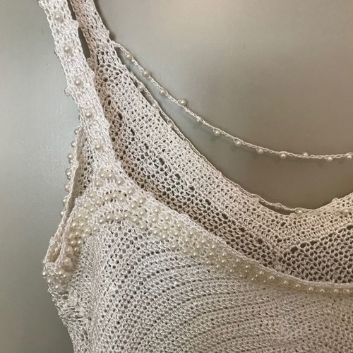 Crochet camisole with pearls like new, white, size S