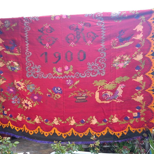 Wool rug used, rare antique from Mytilene 1900