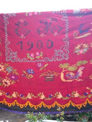 Wool rug used, rare antique from Mytilene 1900