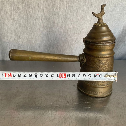 Coffee cezve old used, copper and brass