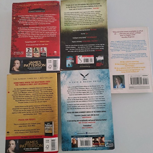 Books used, set of 5 English novels by James Patterson and others