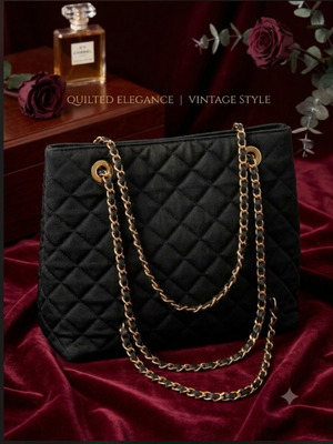 Vintage dark blue shoulder bag like new with gold chains