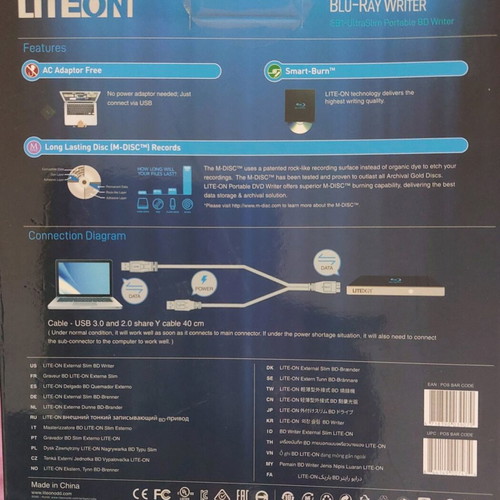 LiteOn EB1 Ultraslim BD/DVD/CD Writer new with USB 3.0