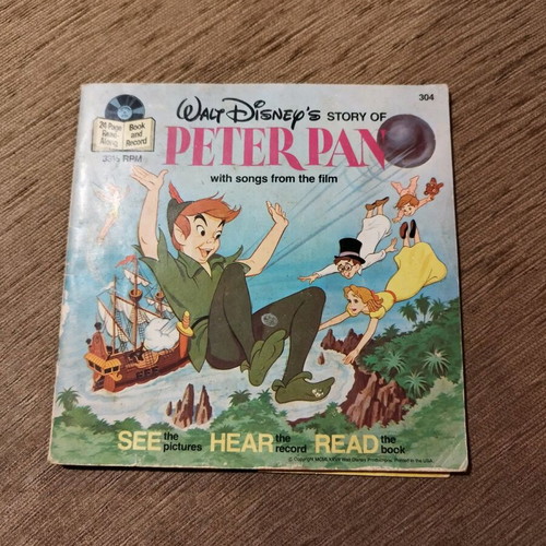 Disney Peter Pan book with record used, collectible 1977