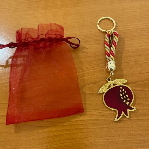 Pomegranate Keychain gold plated new with red enamel