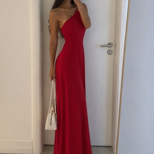 Baptism Wedding Dress Maxi Red One Shoulder New