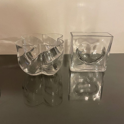 KOSTA BODA collectible crystal bowl and puffed heart jar by Anna Ehrner & Bertil Vallien