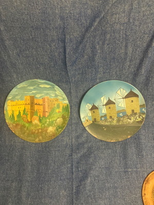 Vintage tourist wall plates used, set of 2, hand-painted from Rhodes