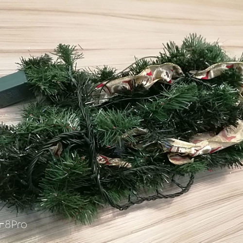 Christmas decorative garland green with lights used 200x10cm