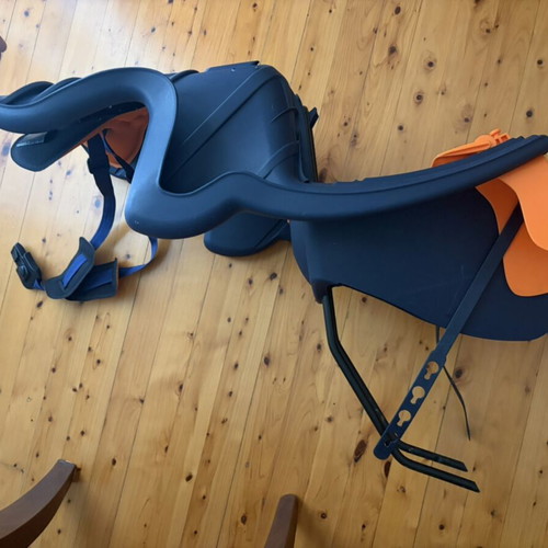 Child bike seat like new, dark blue with orange