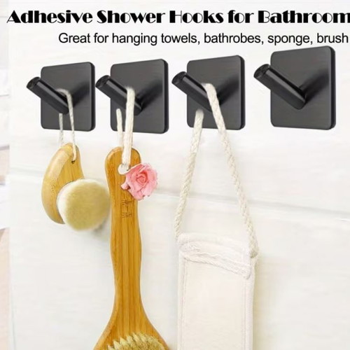 Set of 4 Black Stainless Steel Adhesive Hooks