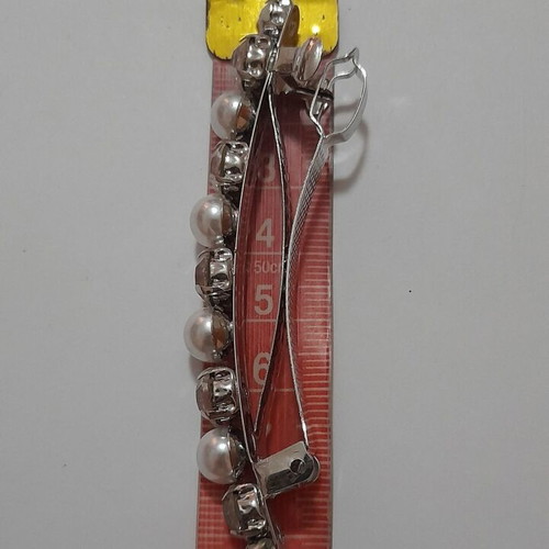 Hair Barrette with Faux Pearls and Rhinestones, Silver