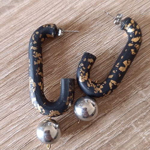 Earrings like new, black and gold polymer clay