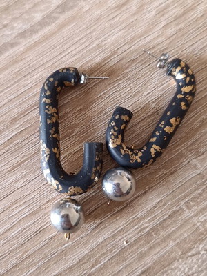 Earrings like new, black and gold polymer clay
