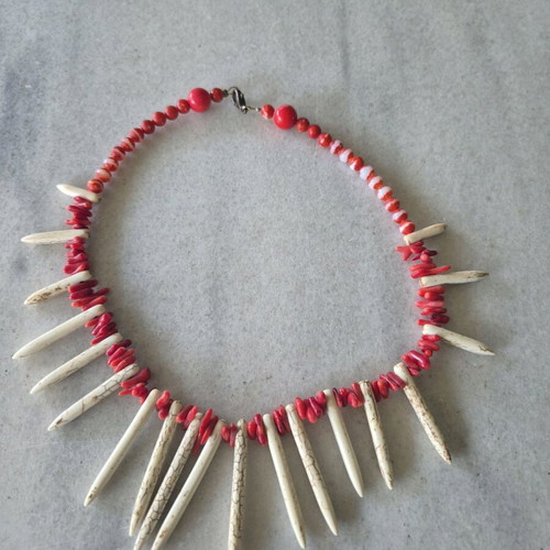Summer necklace handmade with red pearls made to order