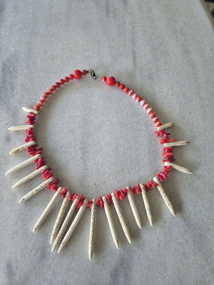 Summer necklace handmade with red pearls made to order
