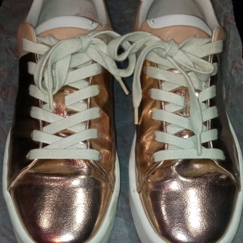 ZARA sneakers used, size 40, metallic rose gold with pale pink
