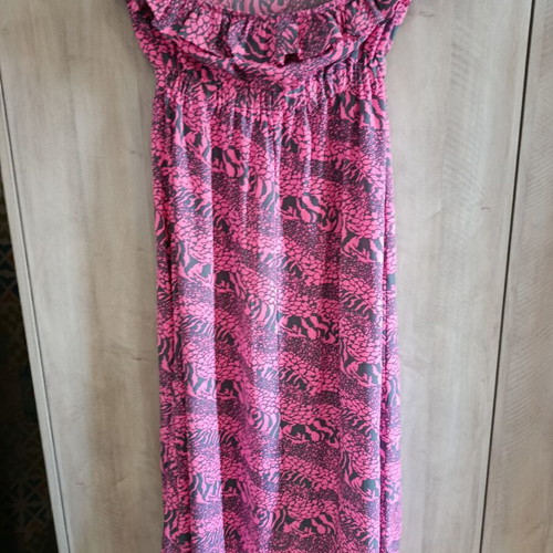 Regalinas airy maxi dress like new, pink with grey animal print
