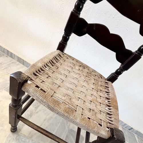 Vintage Chair with Ladder Back and Woven Seat Refurbished