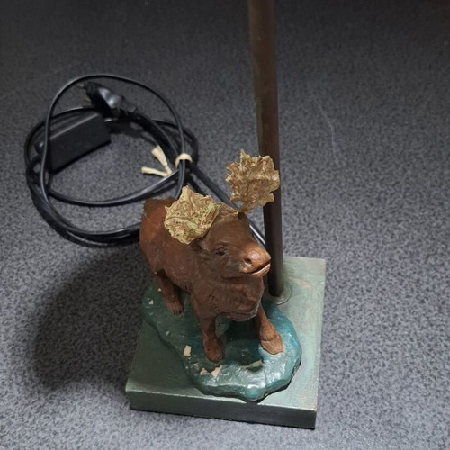 Table lamp with moose figure and tulip glass shade like new