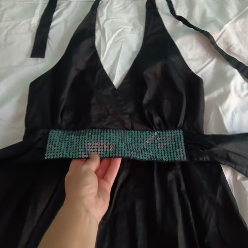 Enzzo dress medium with sequined belt, like new, black, cotton