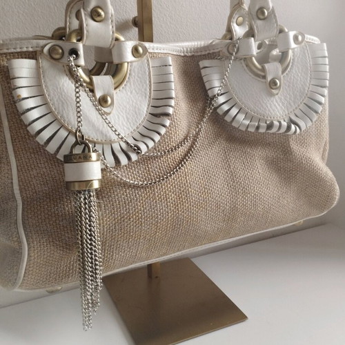 Luana rattan and leather shoulder bag used, beige white