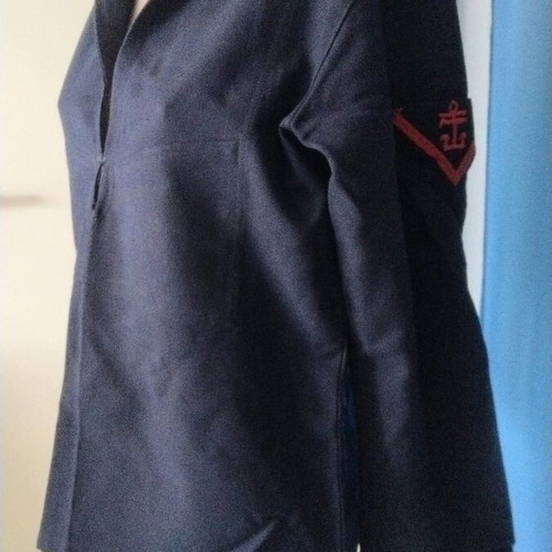 French Navy jacket used, vintage blue wool with red embroidery, size M