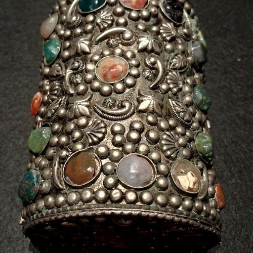 Vintage Moroccan Handmade Jewelry Box with Natural Semi-Precious Stones