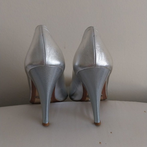 Dodici leather peep toe heels silver, new, size 40
