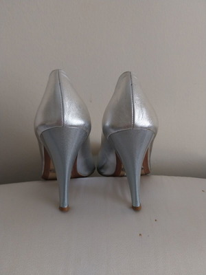 Dodici leather peep toe heels silver, new, size 40