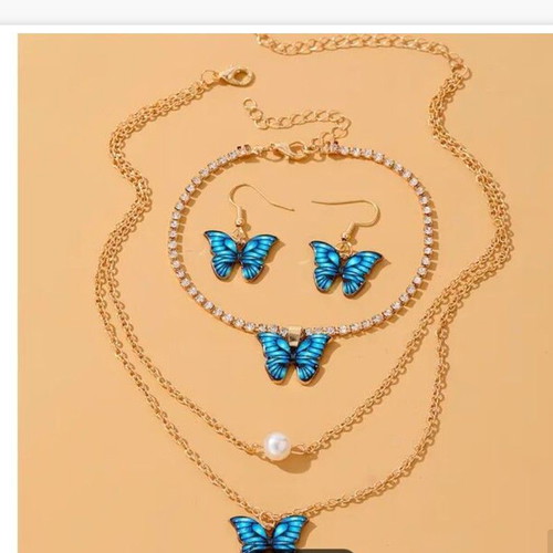 Chic 5-piece jewelry set blue butterflies new