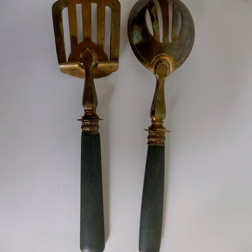 French vintage spoons with hallmarks, set of 2, used