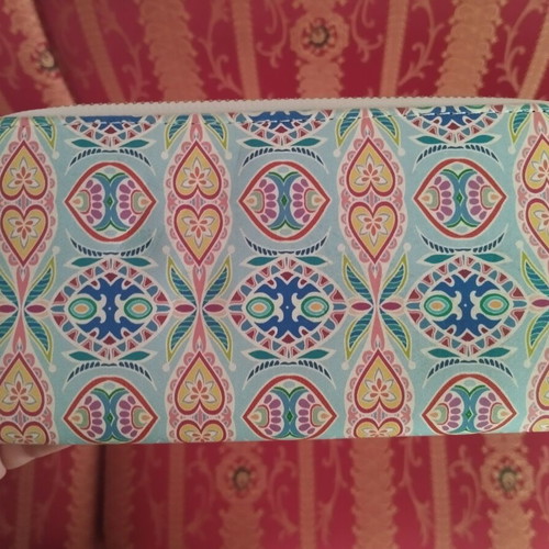 Long continental wallet used, colorful summer style