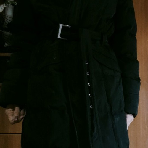 Lola black coat used, warm with faux fur hood, size M