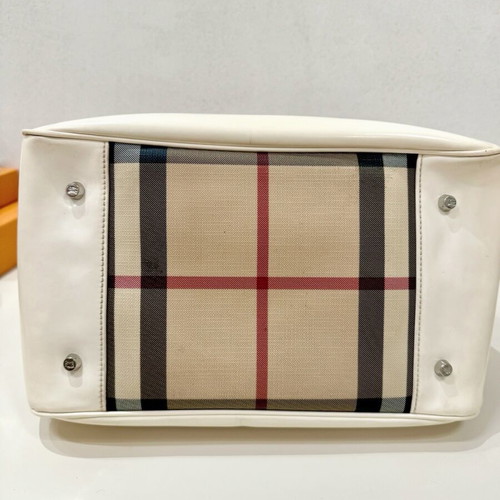 Burberry handbag used, leather and canvas, white-beige