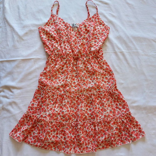 Floral dress used, size S, red