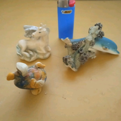 Vintage plaster decorative items used, pack of 3 Pegasus dolphin bird