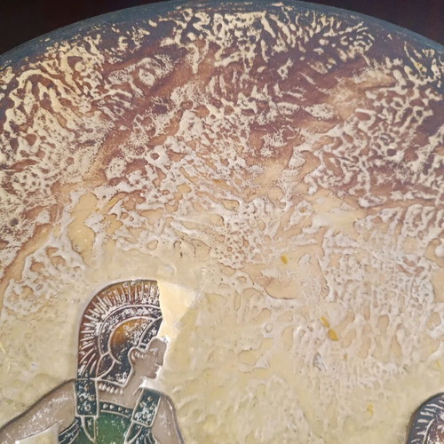 Vintage decorative wall plate 29cm with ancient Greek chariot scene used