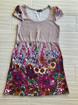 Dress used beige with colorful flowers, Small/Medium