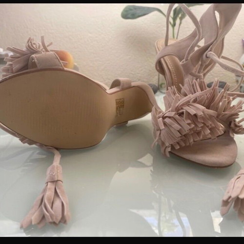 High Heeled Sandals with Fringes like new, beige, size 37