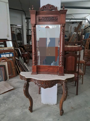 Wooden console with marble and mirror like new