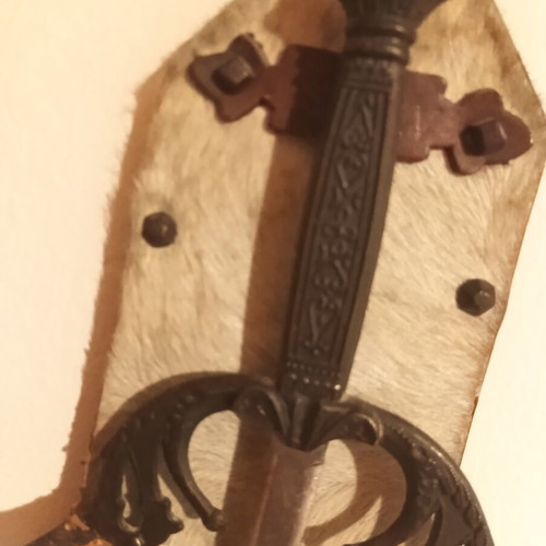 Vintage wall decoration set with swords, shield & leather masks