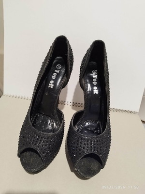 Peep-Toe Black Pumps with Rhinestones TOP OR like new, size 39