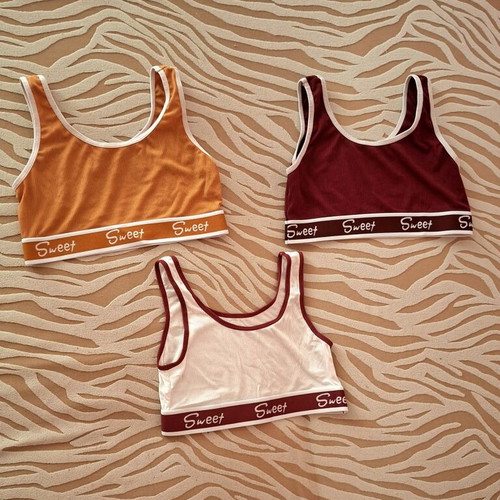Bralette ribbed crop top set of 3 like new, red and orange