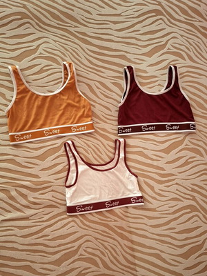 Bralette ribbed crop top set of 3 like new, red and orange