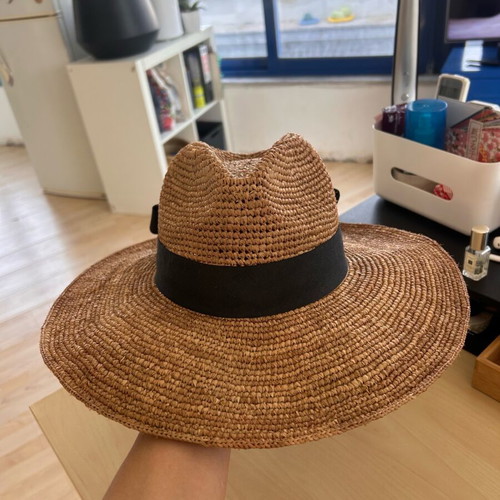 Camaïeu Raffia Sun Hat with Oversized Black Ribbon Bow New